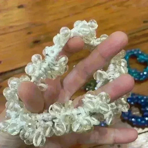 Scrunchies Vintage Beaded retro stretch elastic hair ties set of 5 - Picture 3 of 6